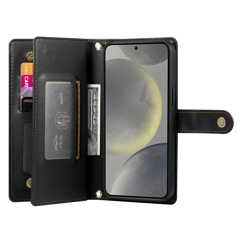 DF-011 For Samsung Galaxy S24 Case PU Leather Crossbody Phone Cover with Zipper Pocket - Black - 2