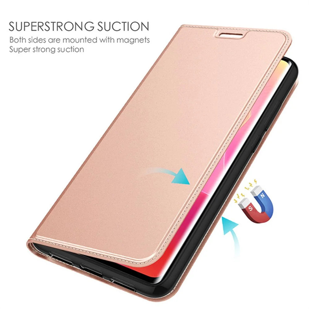 For iPhone 14 Case Magnetic Closure Leather Phone Cover Card Holder Viewing Stand - Rose Gold - 5