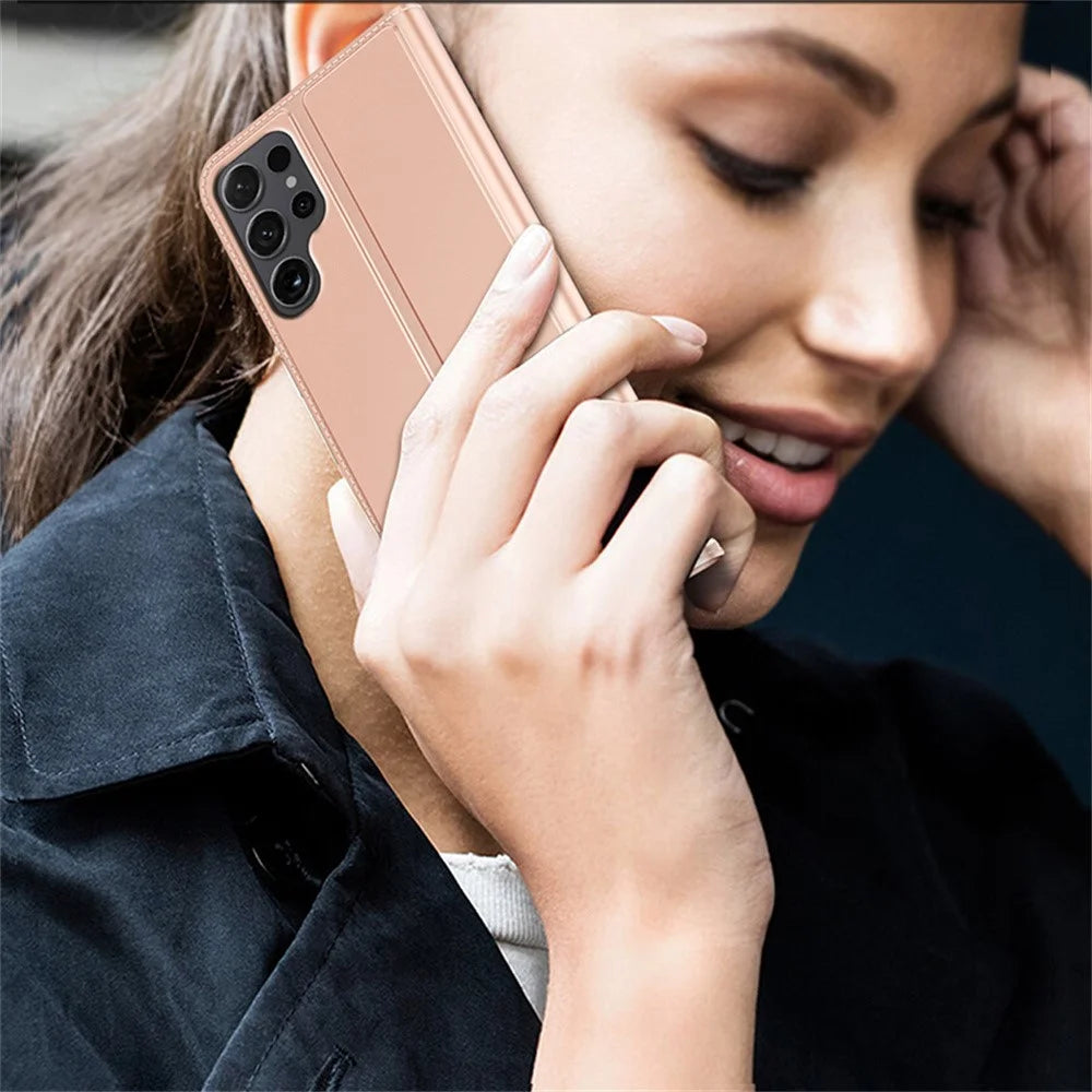 For Samsung Galaxy S24 Ultra Case Flip Stand Leather Phone Cover Full Body Protective - Rose Gold - 4