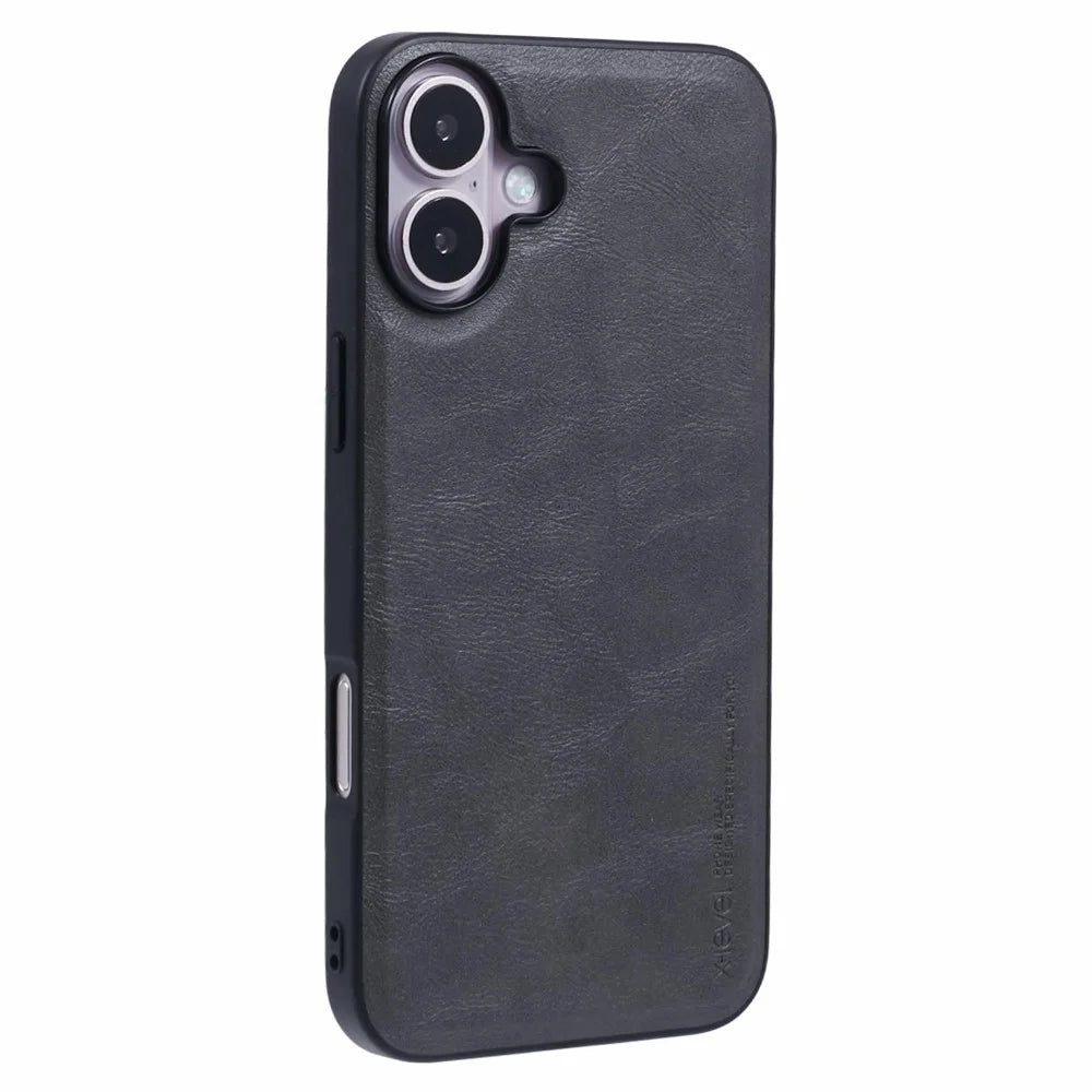 X-LEVEL Bojue-3 Series For iPhone 16 Plus Case Leather Coated PC+TPU Hybrid Protective Cover - Grey - 1