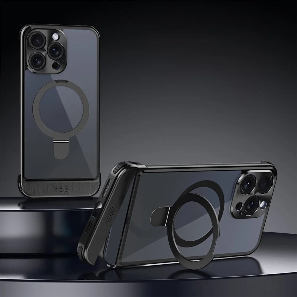 For iPhone 13 Pro Aromatherapy Case Magnetic Ring Kickstand Acrylic+Aluminum Alloy Cover - Black - 2