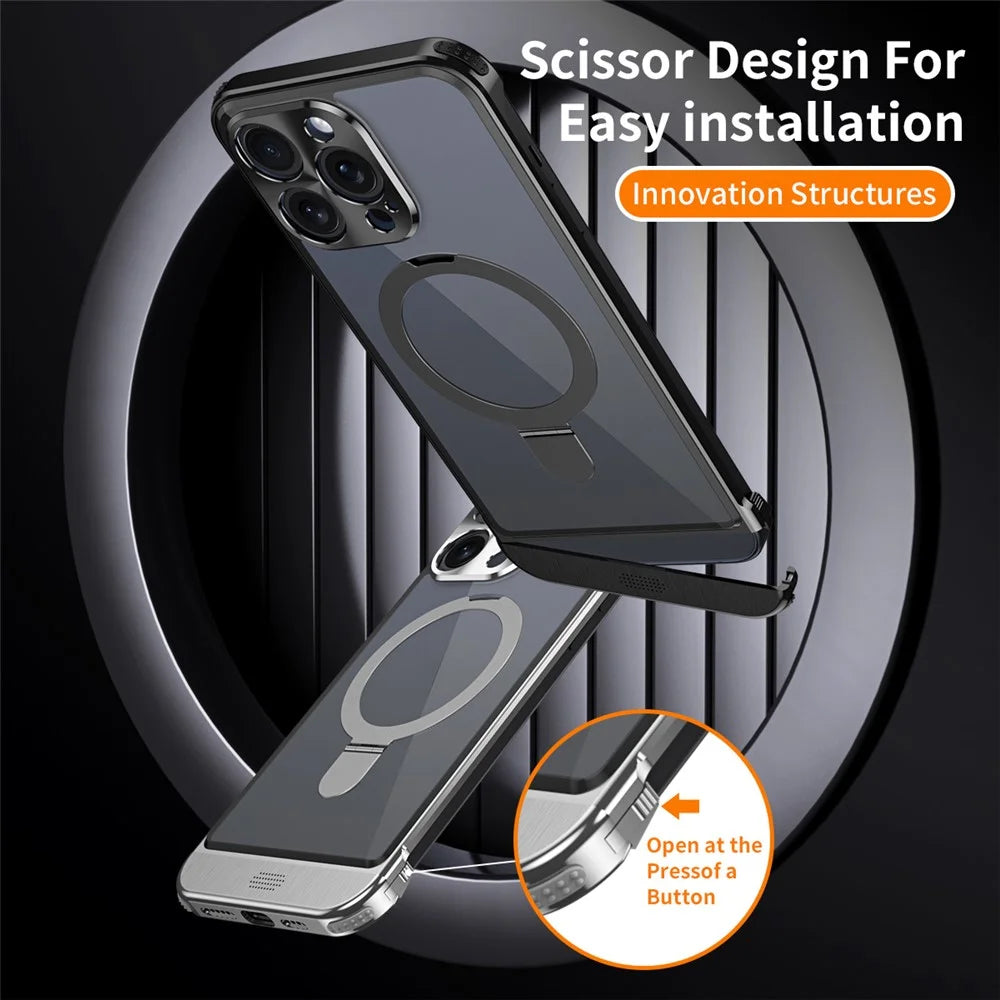 For iPhone 13 Pro Aromatherapy Case Magnetic Ring Kickstand Acrylic+Aluminum Alloy Cover - Black - 3