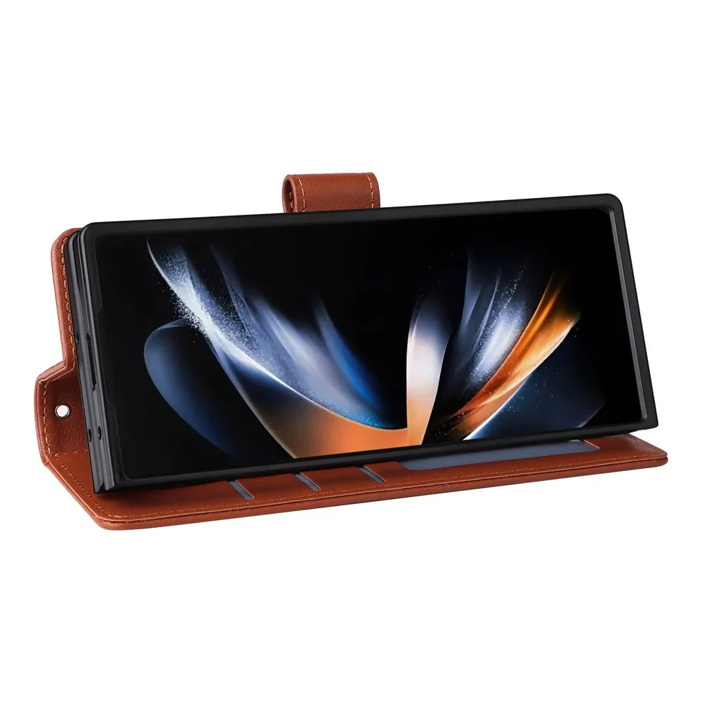 For Samsung Galaxy Z Fold5 5G Case Wallet PU Leather Stand Phone Cover - Brown - 4