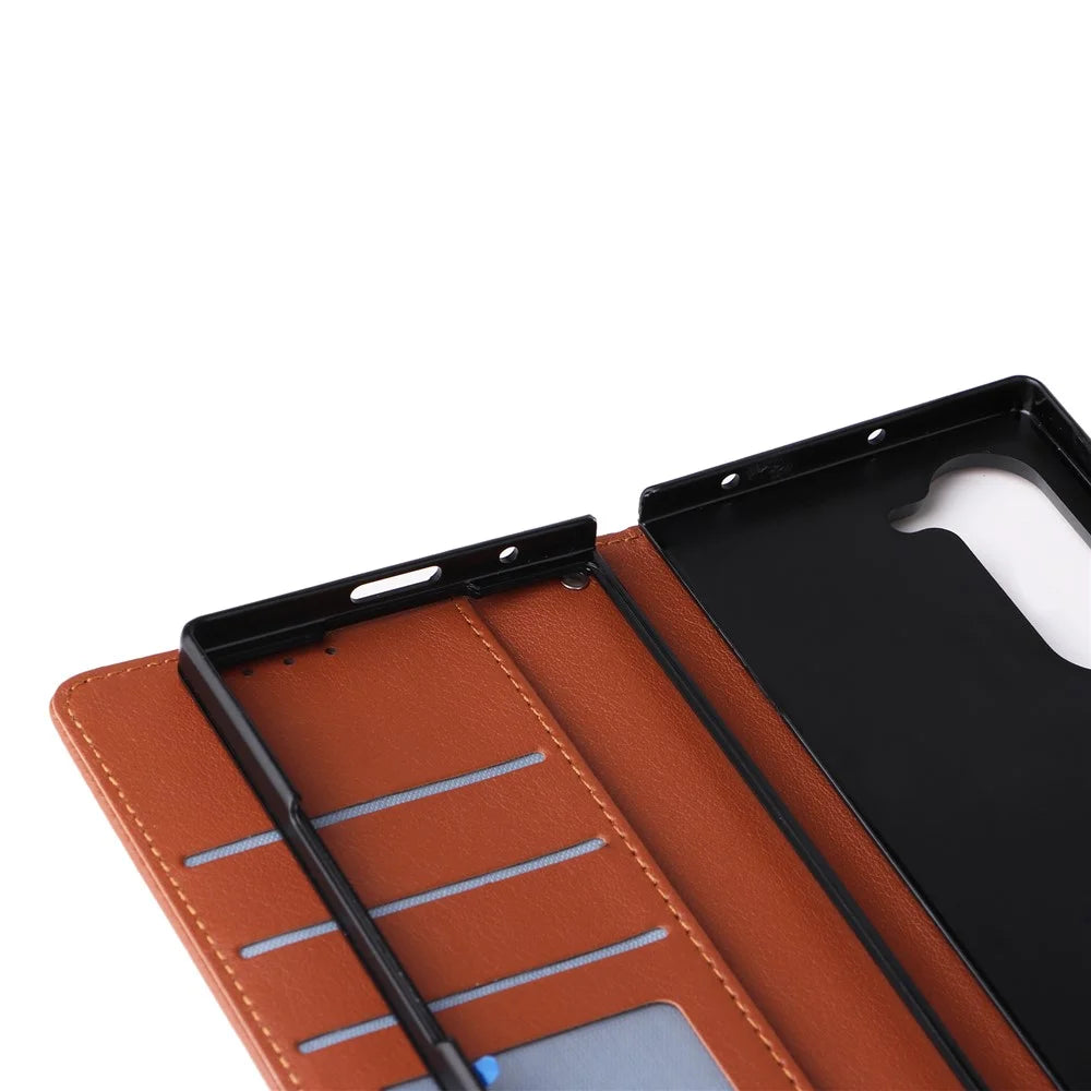 For Samsung Galaxy Z Fold5 5G Case Wallet PU Leather Stand Phone Cover - Brown - 7