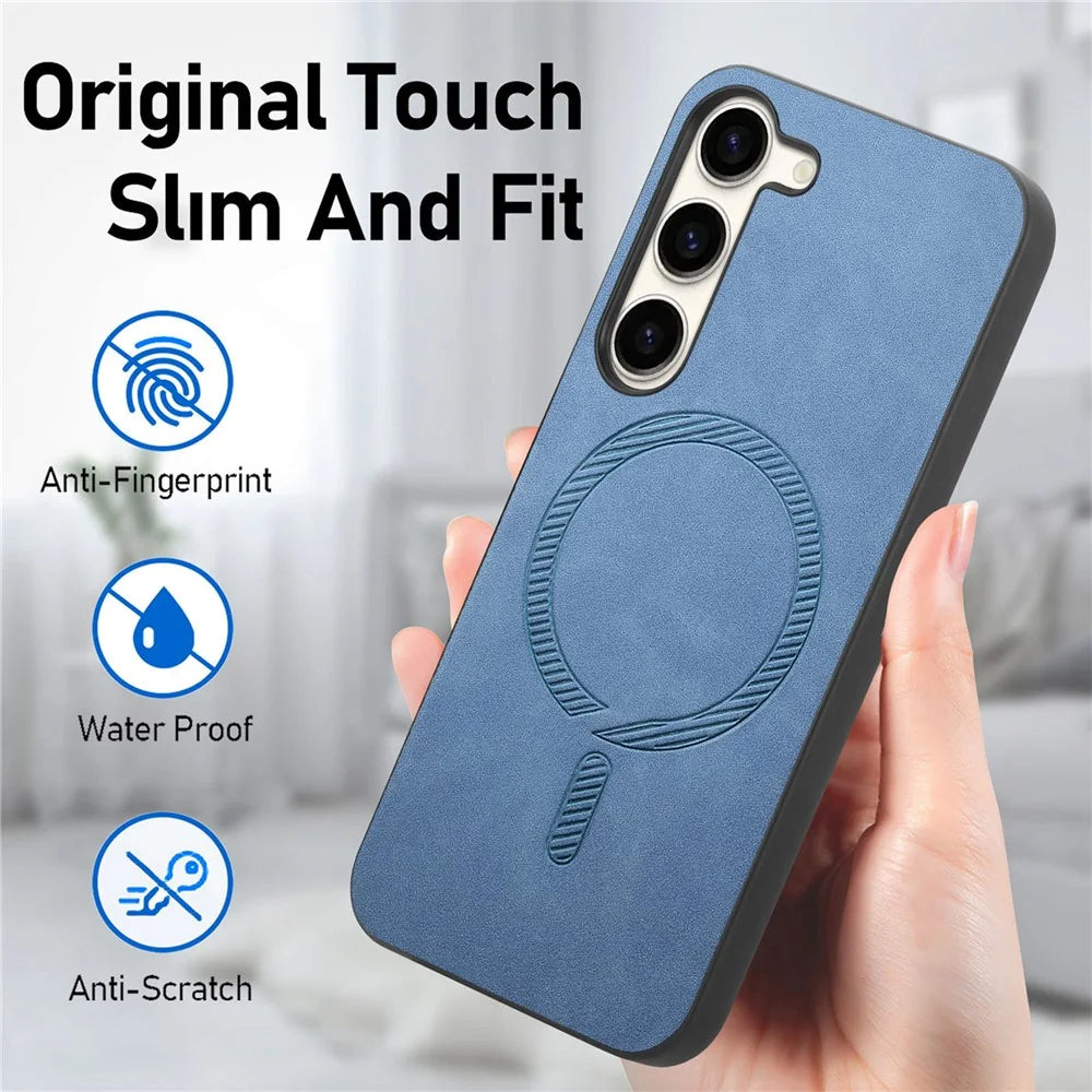 For Samsung Galaxy S23+ Leather Back Magnetic Case Skin-touch Phone Cover - Blue - 4