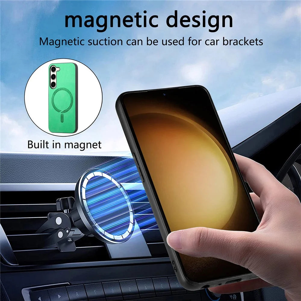 For Samsung Galaxy S23+ Leather Back Magnetic Case Skin-touch Phone Cover - Blue - 7