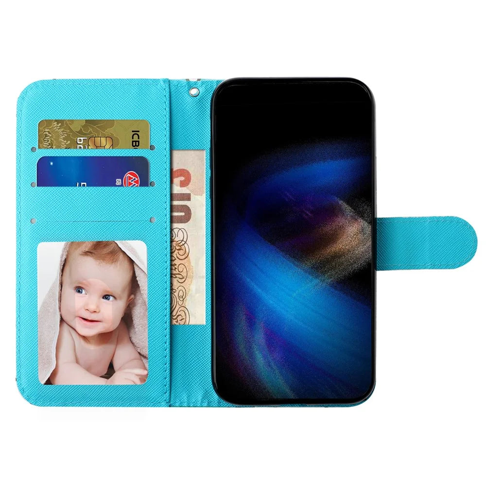 For HMD Pulse / Pulse+ Case 3D Pattern Printed Phone Leather Phone Cover - Blue Gold Butterflies - 2