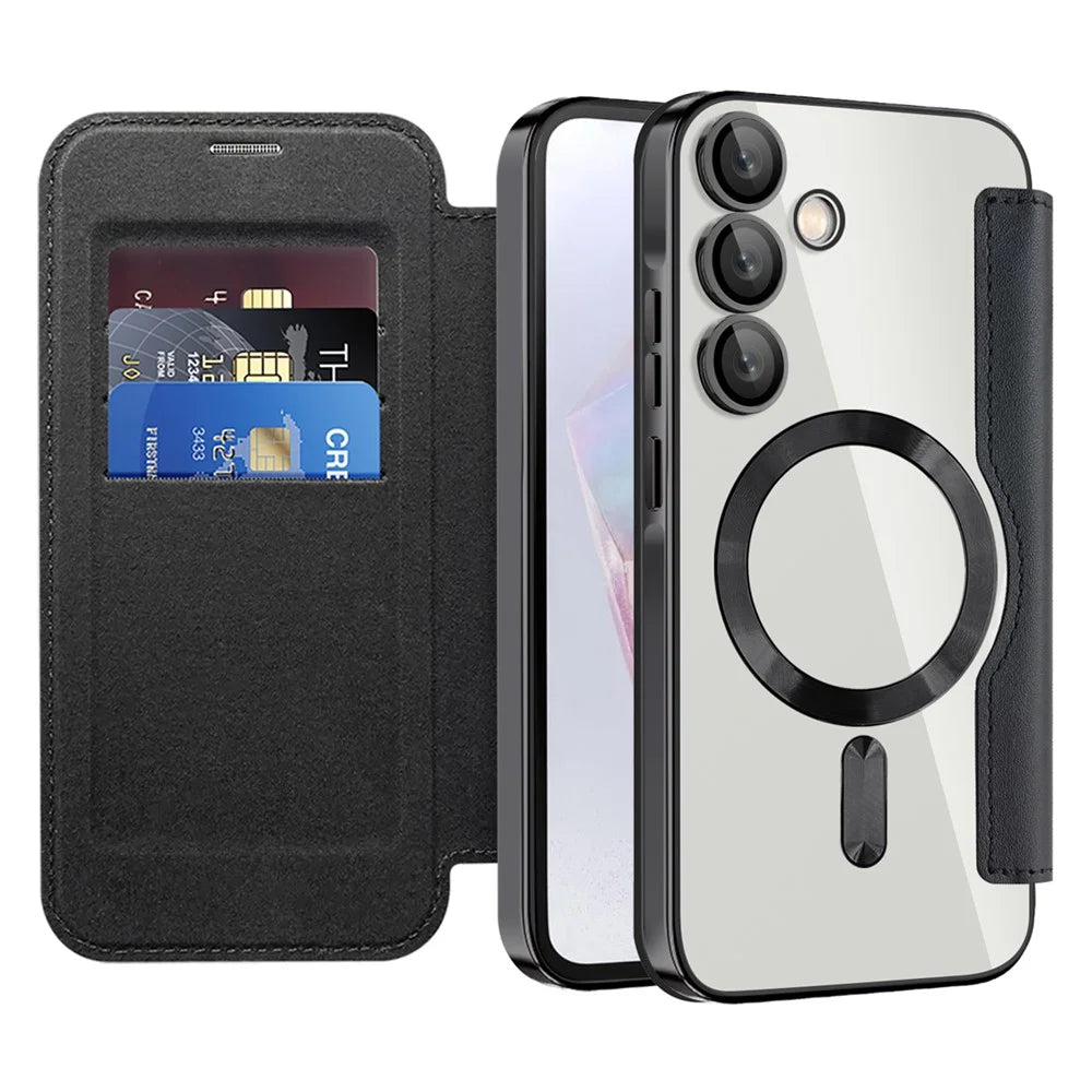 For Samsung Galaxy A35 5G Case Card Slot Rhombus Leather Phone Cover Magnetic Case - Black - 2