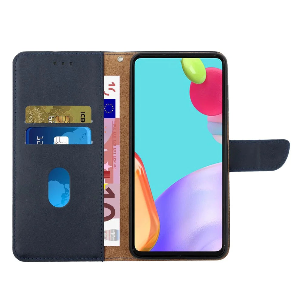HT02 For Samsung Galaxy A16 5G / A16 4G Case Genuine Cow Leather Phone Cover Nappa Texture - Blue - 2