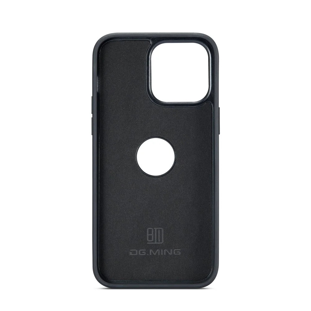 DG.MING For iPhone 16 Pro Case Anti-Drop Leather Coated PC+TPU Phone Back Cover - Black - 2