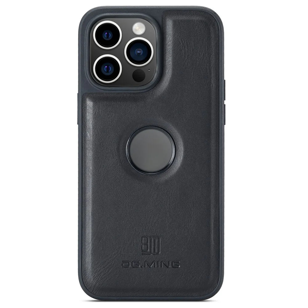 DG.MING For iPhone 16 Pro Max Case Anti-Drop Leather Coated PC+TPU Phone Back Cover - Black - 1