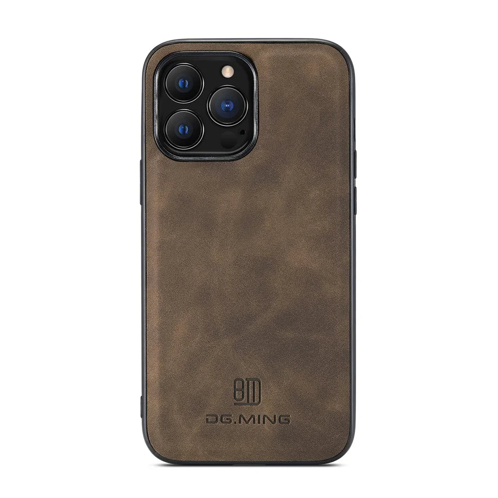 DG.MING For iPhone 16 Pro Max Case PU Leather Covered PC+TPU Hybrid Phone Shell - Coffee - 2
