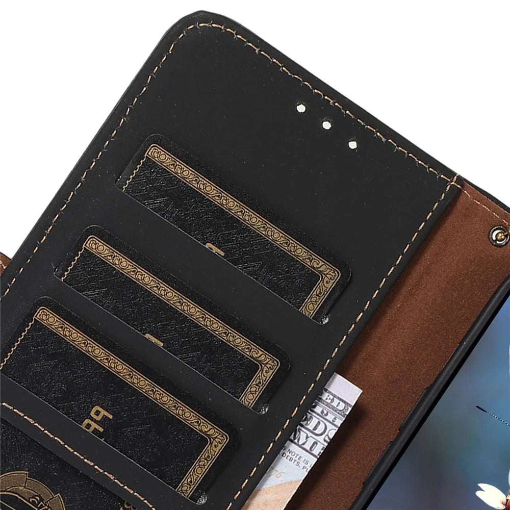 For Samsung Galaxy M35 5G Wallet Case Anti-Drop Genuine Cow Leather Phone Cover RFID Blocking - Black - 5