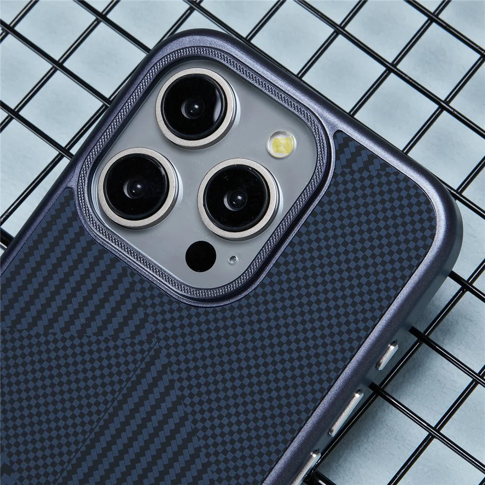 X-LEVEL For iPhone 16 Pro Max Case Hard PC Phone Cover Carbon Nano Fiber Texture Splicing - Blue - 5