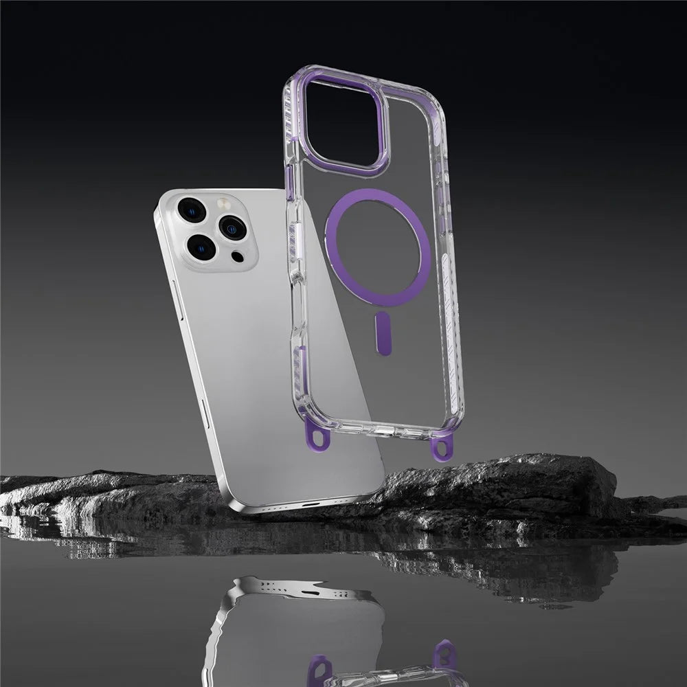 For iPhone 15 Pro Max Magnetic Phone Case Compatible with MagSafe PC+TPU Cover with Lanyard Hole - Black - 5