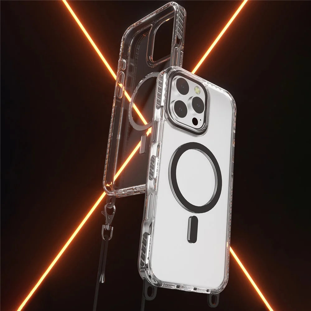 For iPhone 14 Pro Magnetic Phone Case Compatible with MagSafe PC+TPU Cover with Lanyard Hole - Black - 2