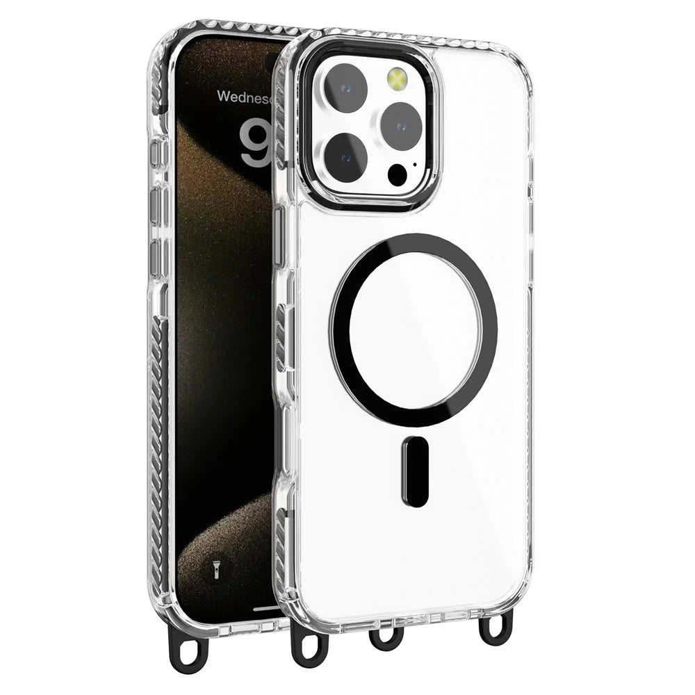 For iPhone 14 Pro Max Magnetic Phone Case Compatible with MagSafe PC+TPU Cover with Lanyard Hole - Black - 1