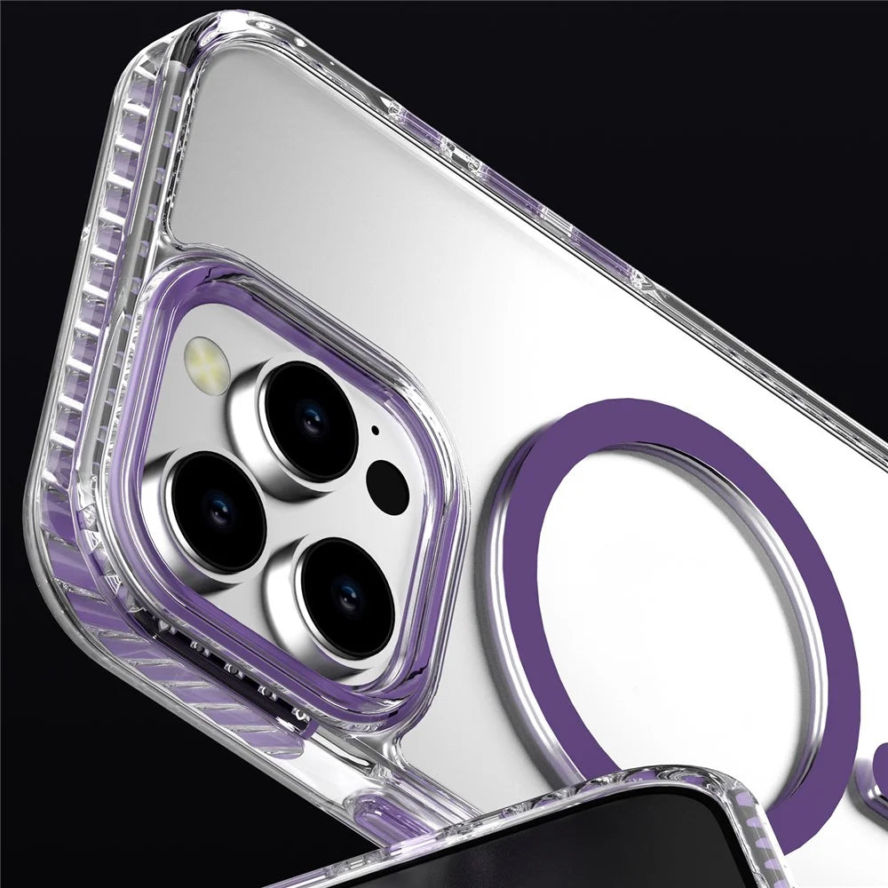 For iPhone 13 Pro Clear Phone Case PC+TPU Shell Compatible with MagSafe Phone Cover - Black - 4