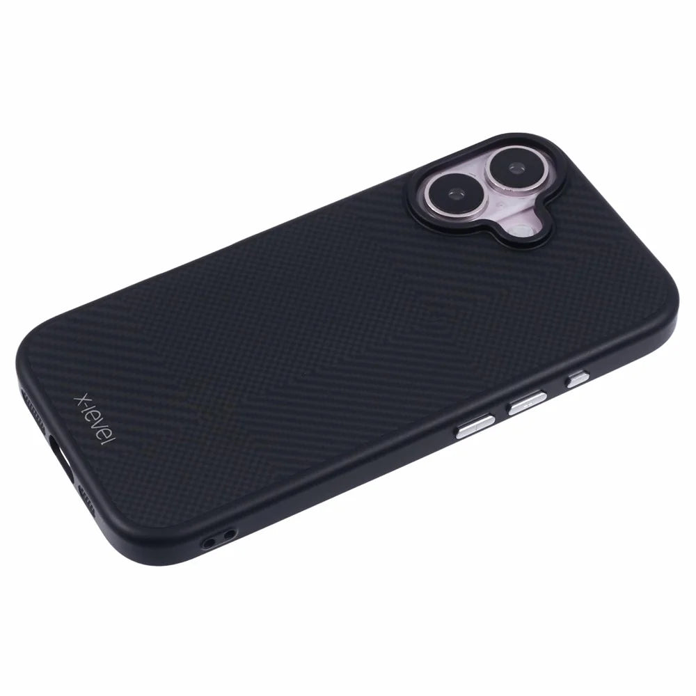 X-LEVEL For iPhone 16 Case Anti-Scratch PC Hard Phone Cover Carbon Nano-Fiber Texture - Black - 5