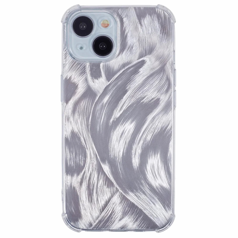For iPhone 14 Case Clear TPU Shockproof Phone Cover with Cute Paper - Aurora Feather - 1