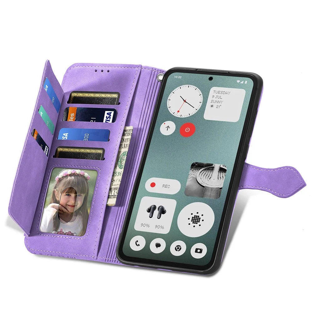 For Nothing CMF Phone 1 Zipper Wallet Case with Strap Flower Imprint PU Leather Phone Cover - Light Purple - 2