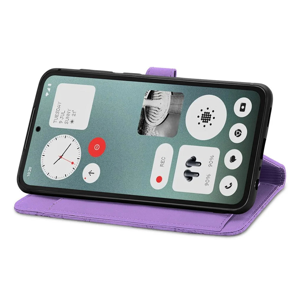 For Nothing CMF Phone 1 Zipper Wallet Case with Strap Flower Imprint PU Leather Phone Cover - Light Purple - 3