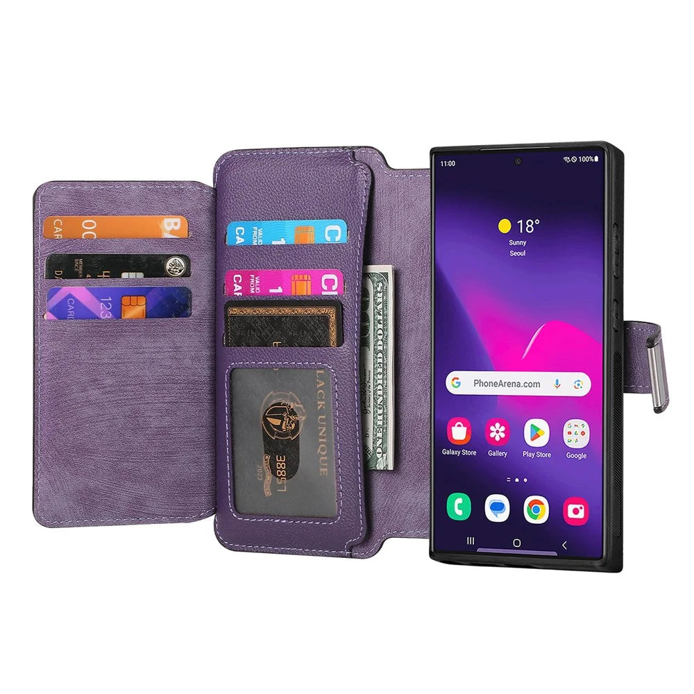 CASENEO MW-02 For Samsung Galaxy S24 Ultra Case Zipper Pocket PU Leather Stand Phone Cover - Purple - 2