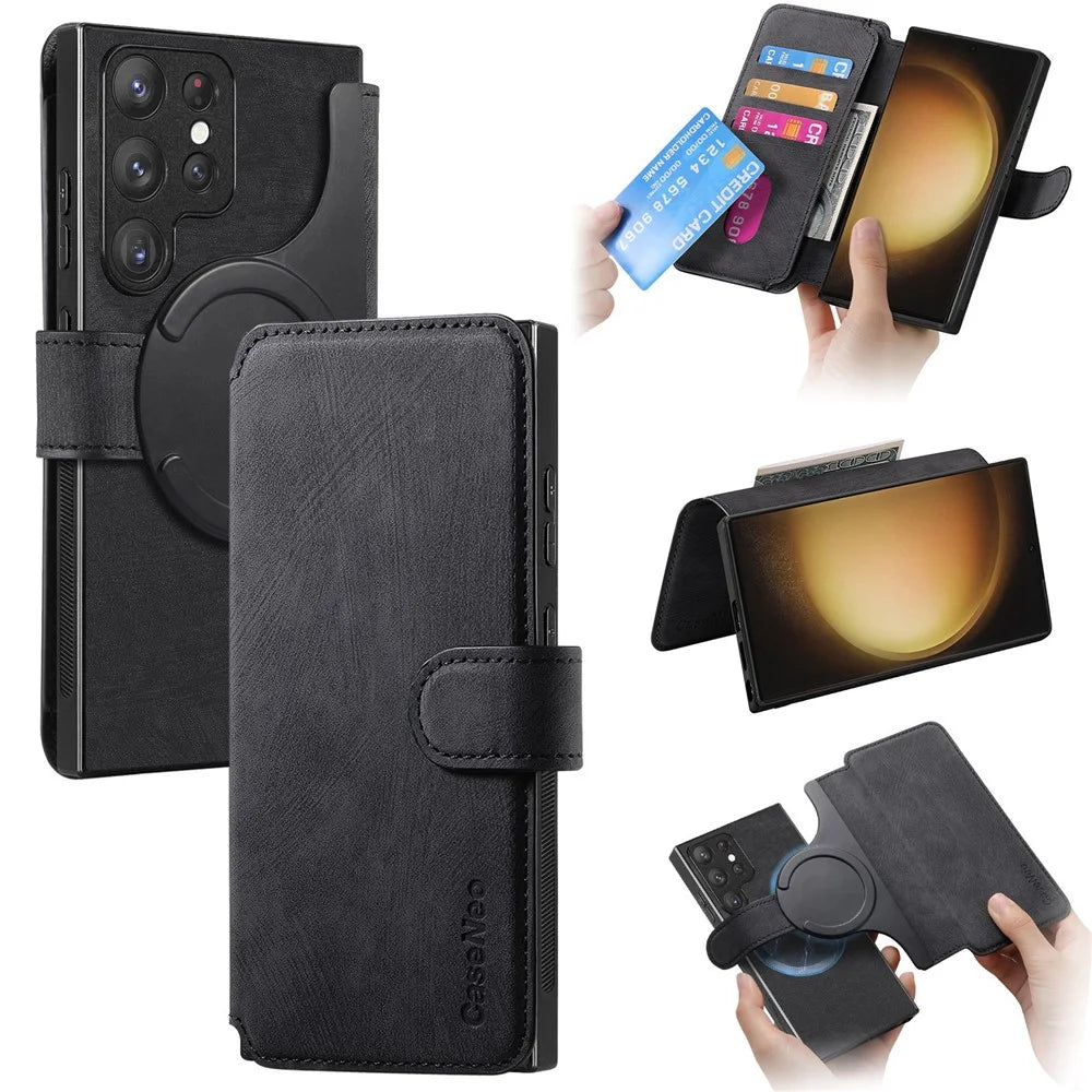 For Samsung Galaxy S23 Ultra Magnetic Case CASENEO Detachable Leather Phone Wallet Cover - Black - 1