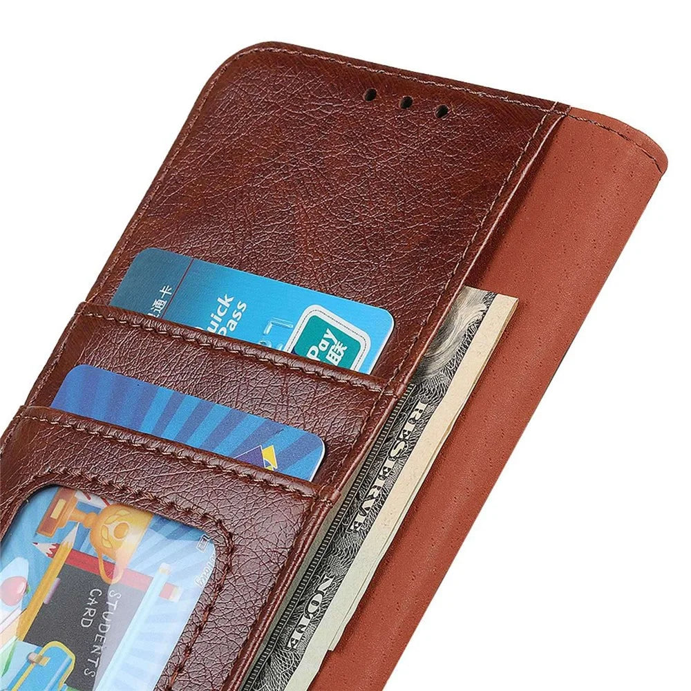 For Samsung Galaxy M35 5G Case Nappa Texture Split Leather Wallet Phone Cover - Brown - 4