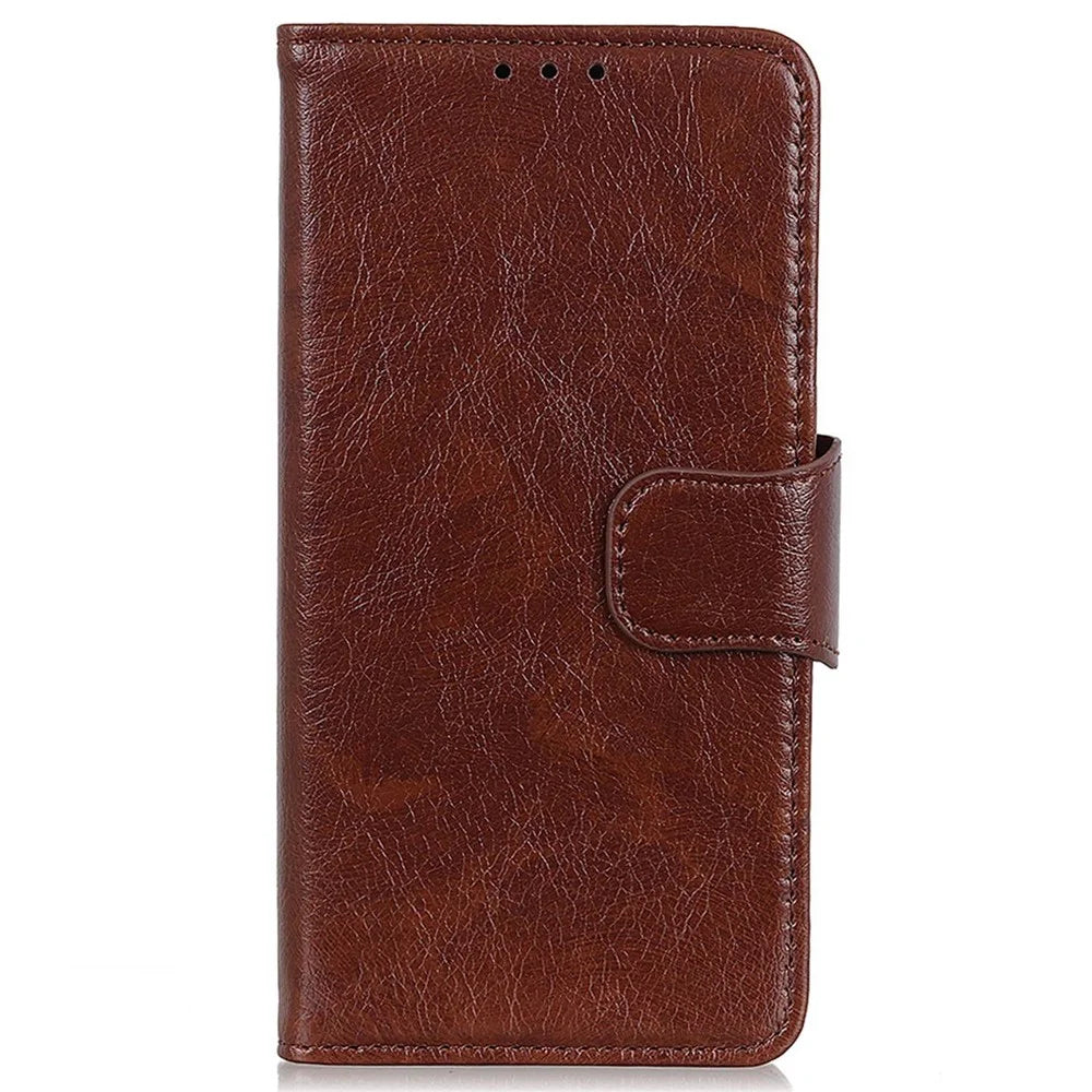 For Samsung Galaxy M35 5G Case Nappa Texture Split Leather Wallet Phone Cover - Brown - 6