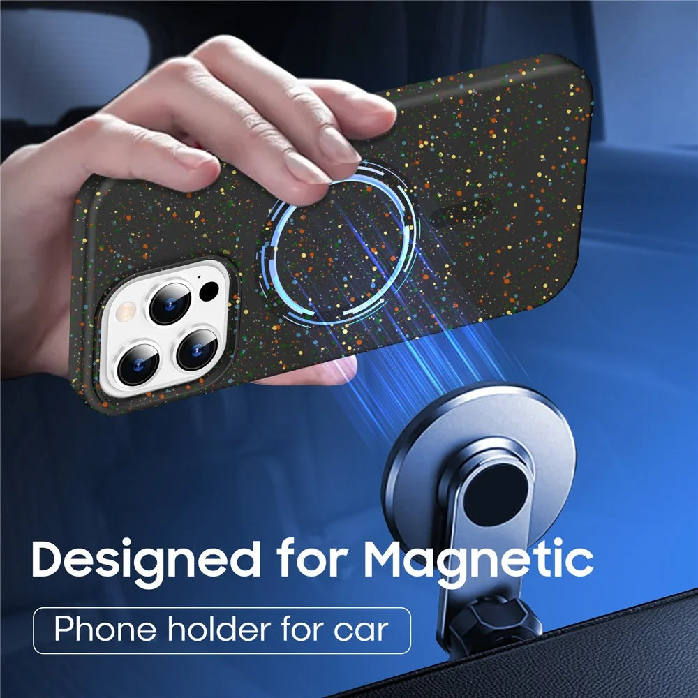 For iPhone 16 Pro Case Colorful Dot Hard PC Matte Phone Cover Compatible with MagSafe - Black - 3
