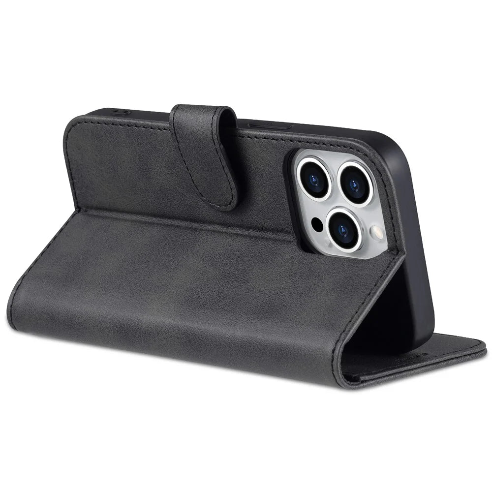 AZNS For iPhone 16 Pro Max Case PU Leather Wallet Phone Cover - Black - 4