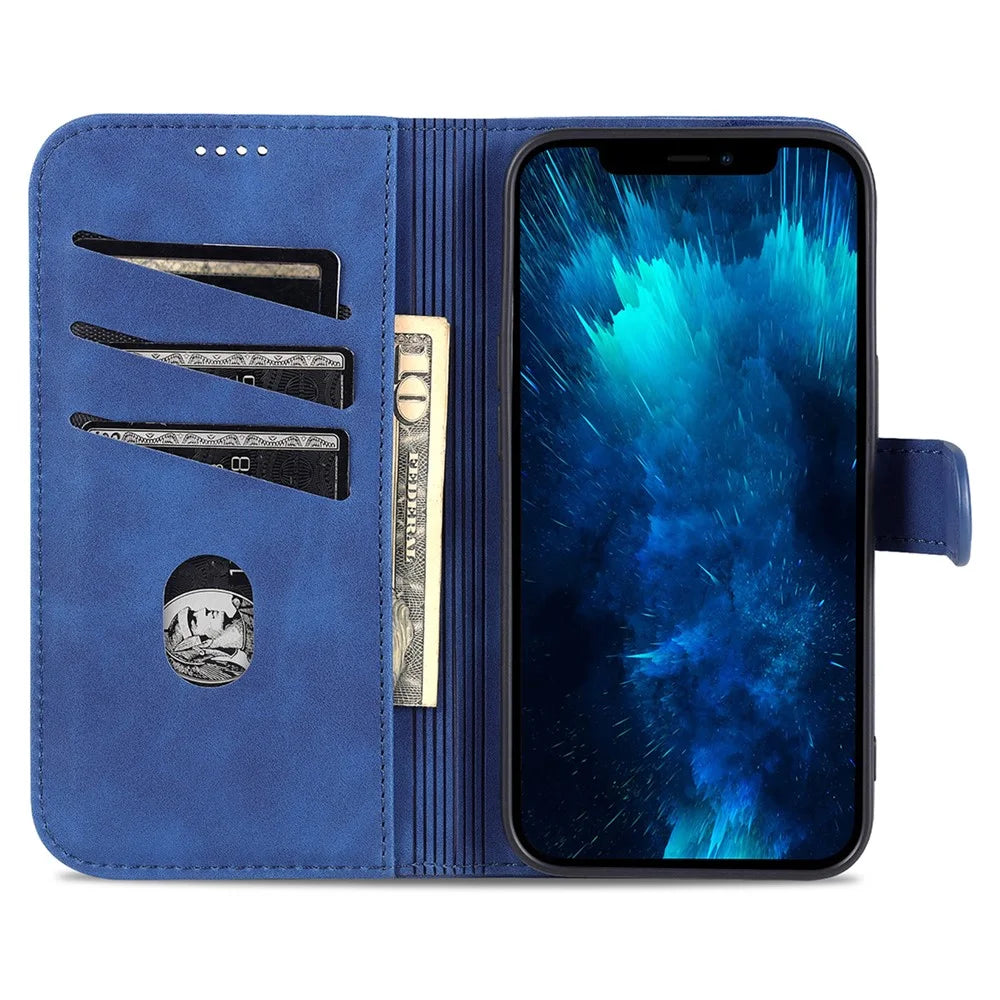 AZNS For iPhone 16 Pro Wallet Case Shockproof PU Leather Phone Cover - Blue - 3