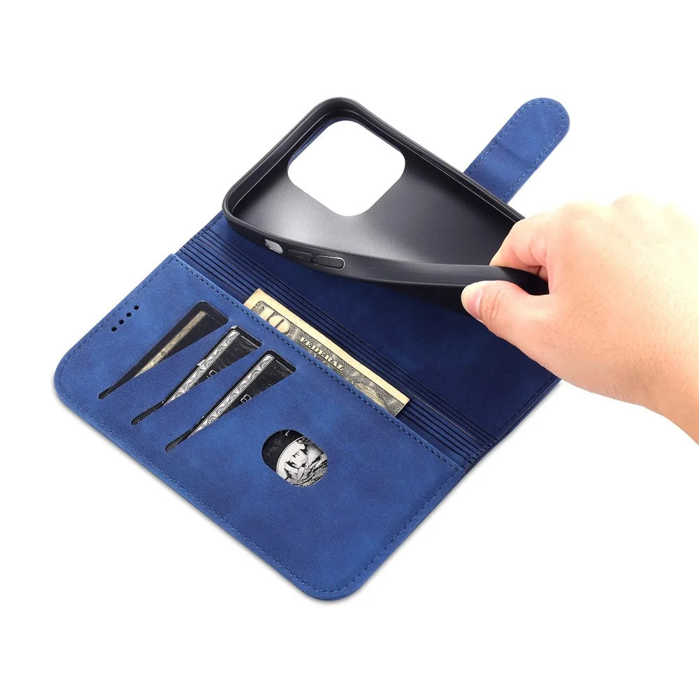 AZNS For iPhone 16 Pro Wallet Case Shockproof PU Leather Phone Cover - Blue - 5