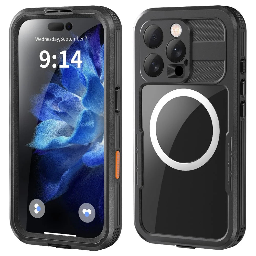 REDPEPPER For iPhone 16 Pro Case Compatible with MagSafe IP68 Waterproof Clear Phone Cover - Black - 1