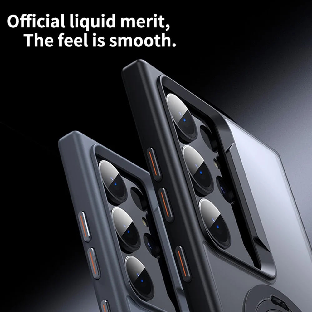 For Samsung Galaxy S23 Ultra Phone Case Kickstand Matte Back Cover Magnetic Case - Black - 3