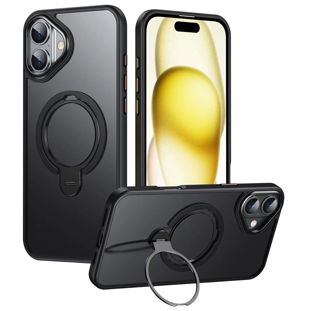 For iPhone 16 Plus Phone Case Kickstand Matte Back Cover Compatible with MagSafe - Black - 1