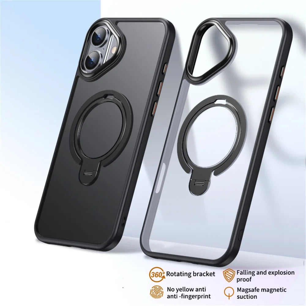 For iPhone 16 Plus Phone Case Kickstand Matte Back Cover Compatible with MagSafe - Black - 3