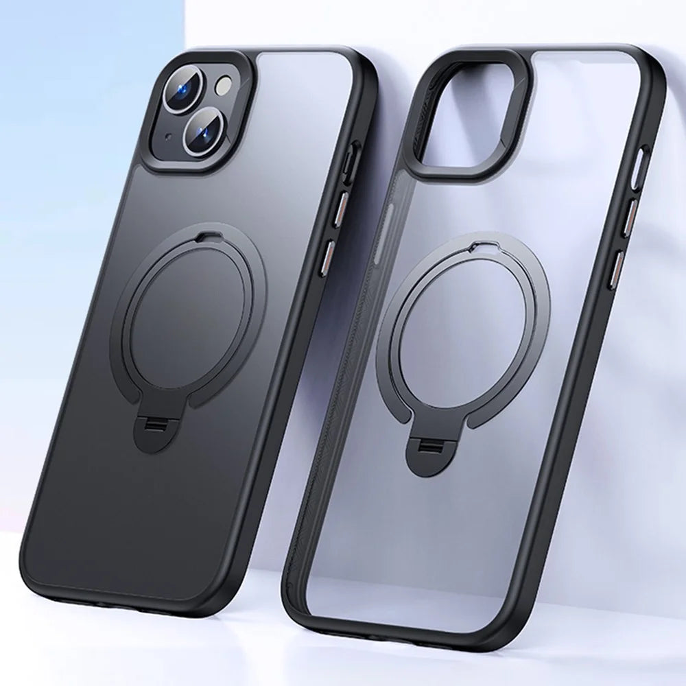 For iPhone 14  /  iPhone 13 Phone Case Kickstand Matte Back Cover Compatible with MagSafe - Black - 1