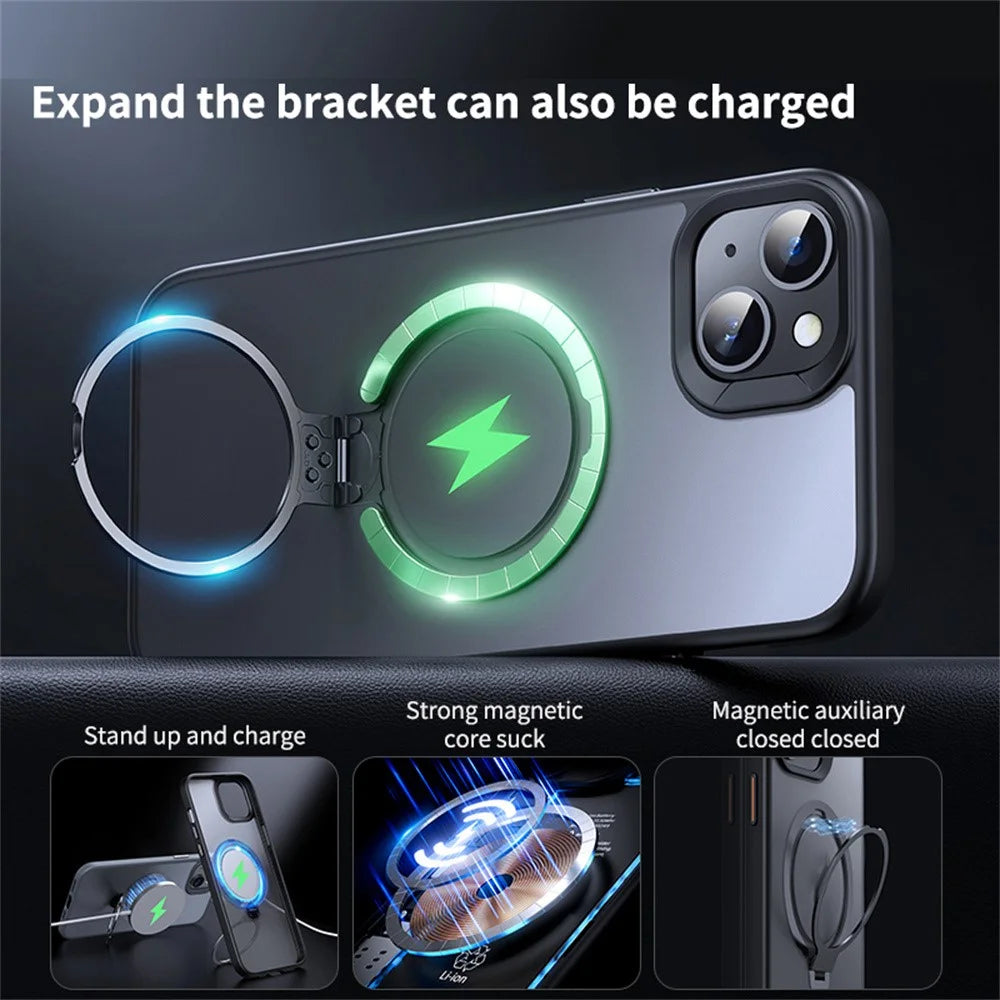 For iPhone 14  /  iPhone 13 Phone Case Kickstand Matte Back Cover Compatible with MagSafe - Black - 2