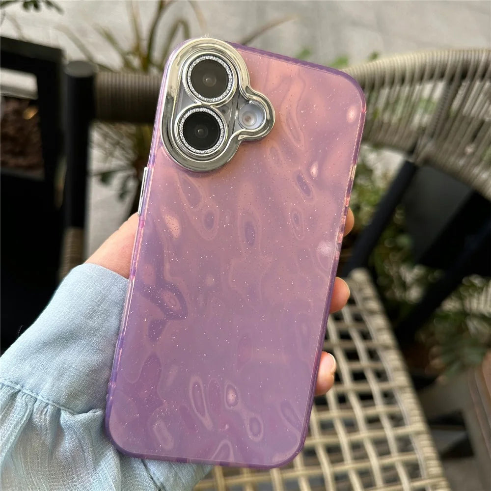 For iPhone 16 Shockproof Case TPU+PC Phone Cover Wrinkle Texture - Pink - 1