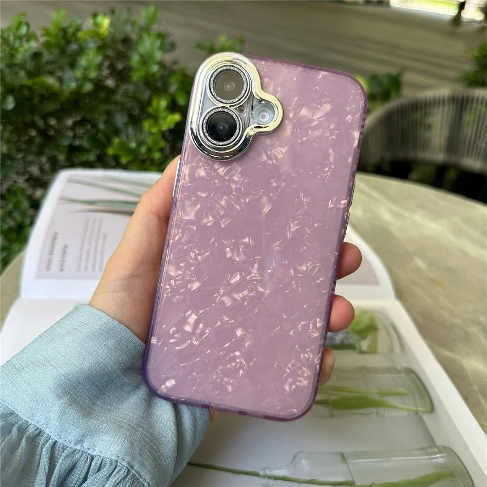 For iPhone 16 Case Anti-Drop TPU+PC Phone Cover Seashell Textured - Pink - 1
