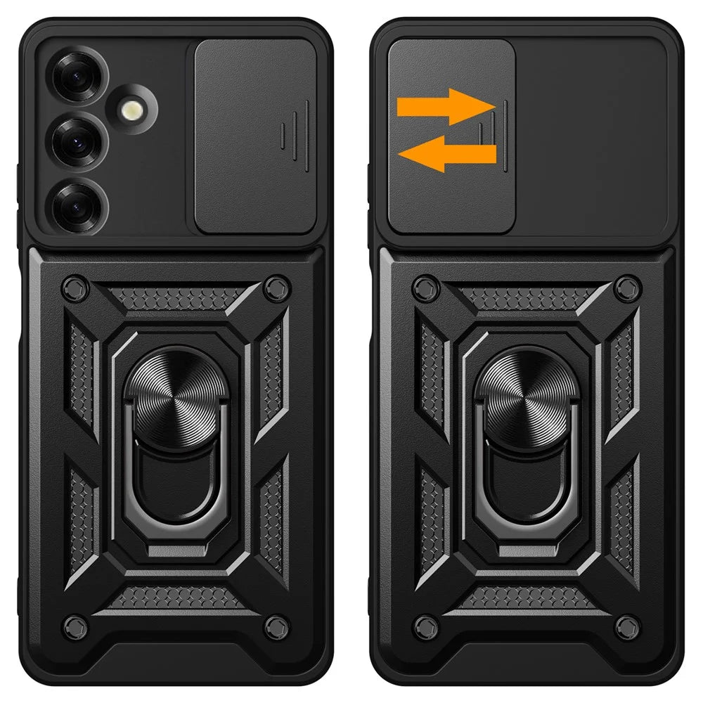 For Samsung Galaxy M35 5G Case with Slide Camera Lid PC+TPU Kickstand Phone Cover - Black - 2