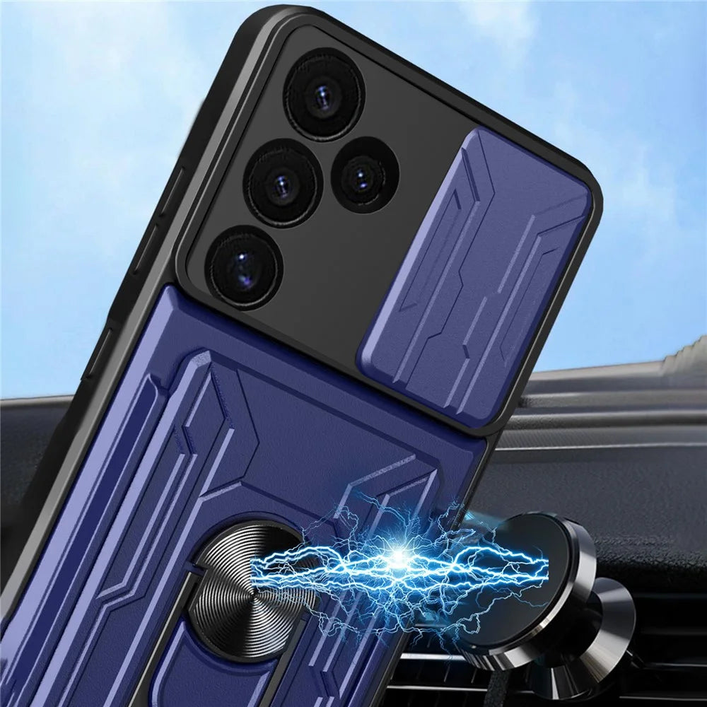 For Samsung Galaxy S24 FE Case PC+TPU Kickstand Phone Back Cover with Camera Slider - Black - 5