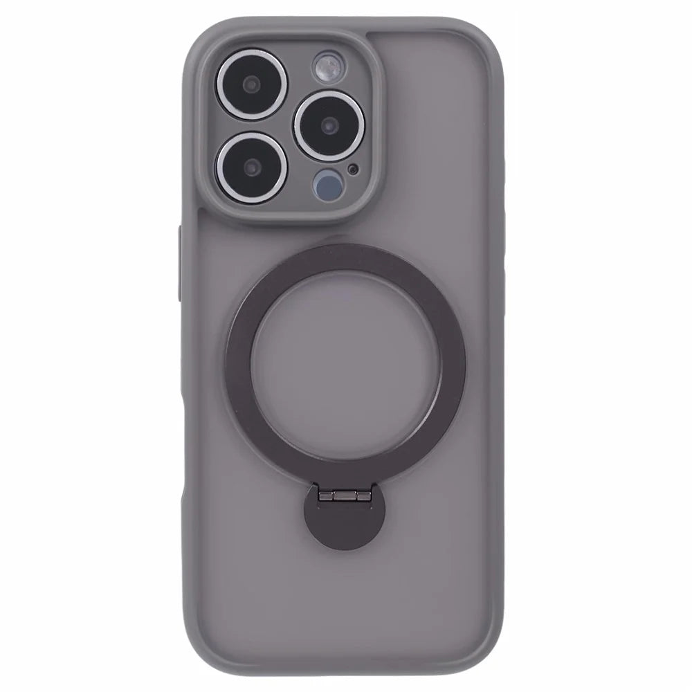 For iPhone 16 Pro Case Compatible with MagSafe Matte TPU+PC Rotary Kickstand Phone Cover - Titanium Grey - 3