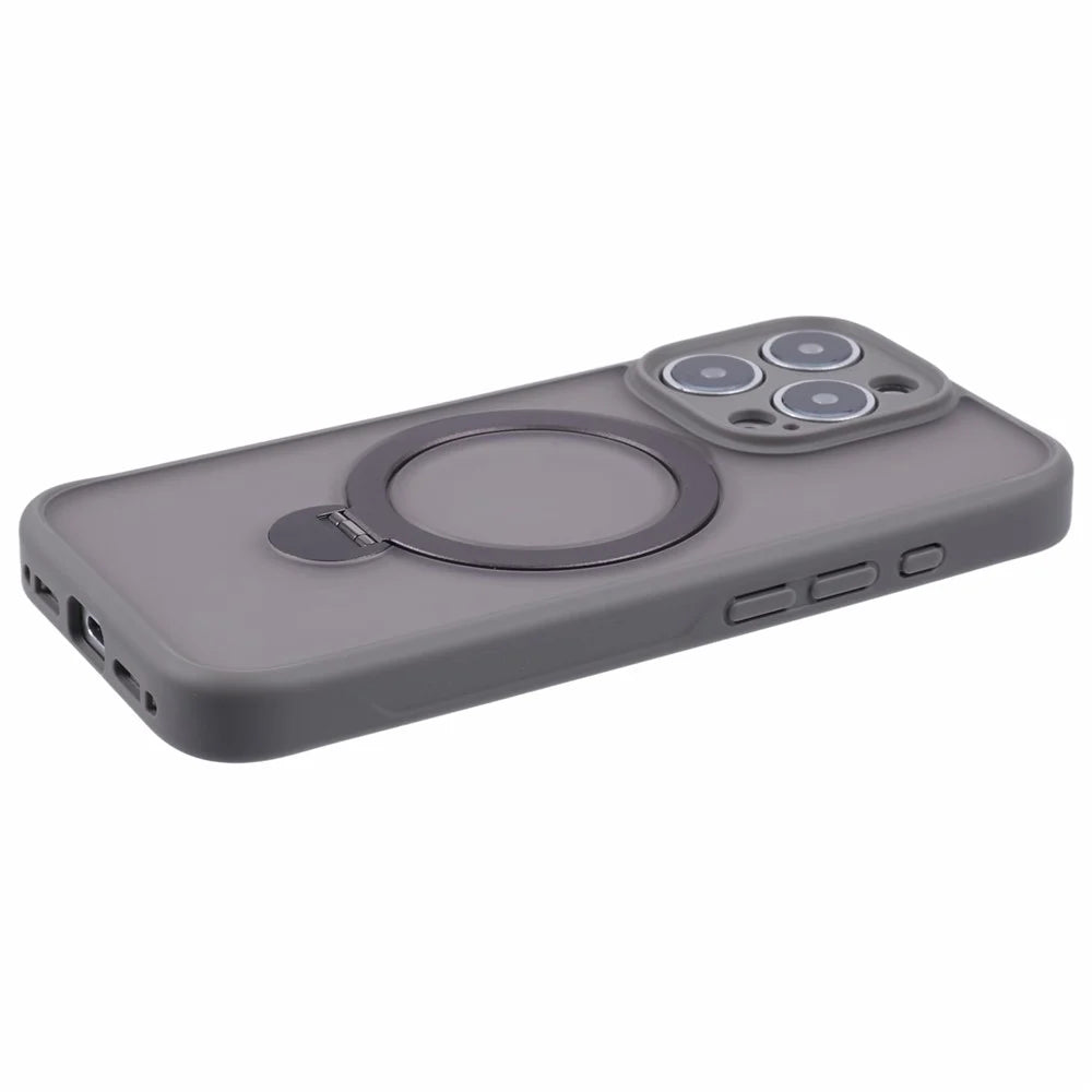 For iPhone 16 Pro Case Compatible with MagSafe Matte TPU+PC Rotary Kickstand Phone Cover - Titanium Grey - 7