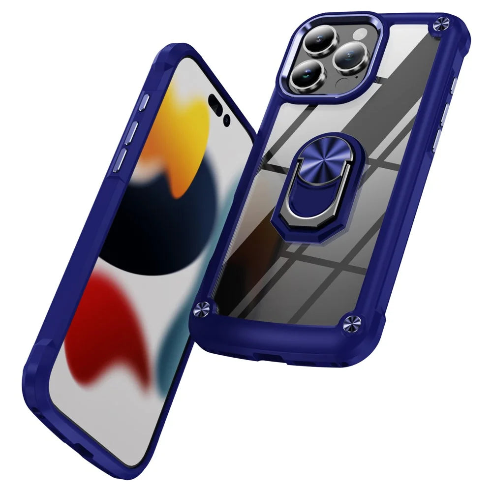 For iPhone 16 Pro Max Case Alloy Lens Frame PC + TPU Kickstand Phone Back Cover - Sapphire - 2
