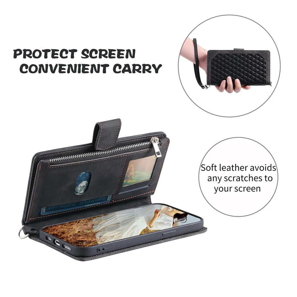 Style 005 For Samsung Galaxy A16 5G / A16 4G Wallet Case Rhombus Stitching Line PU Leather Phone Cover - Black - 6