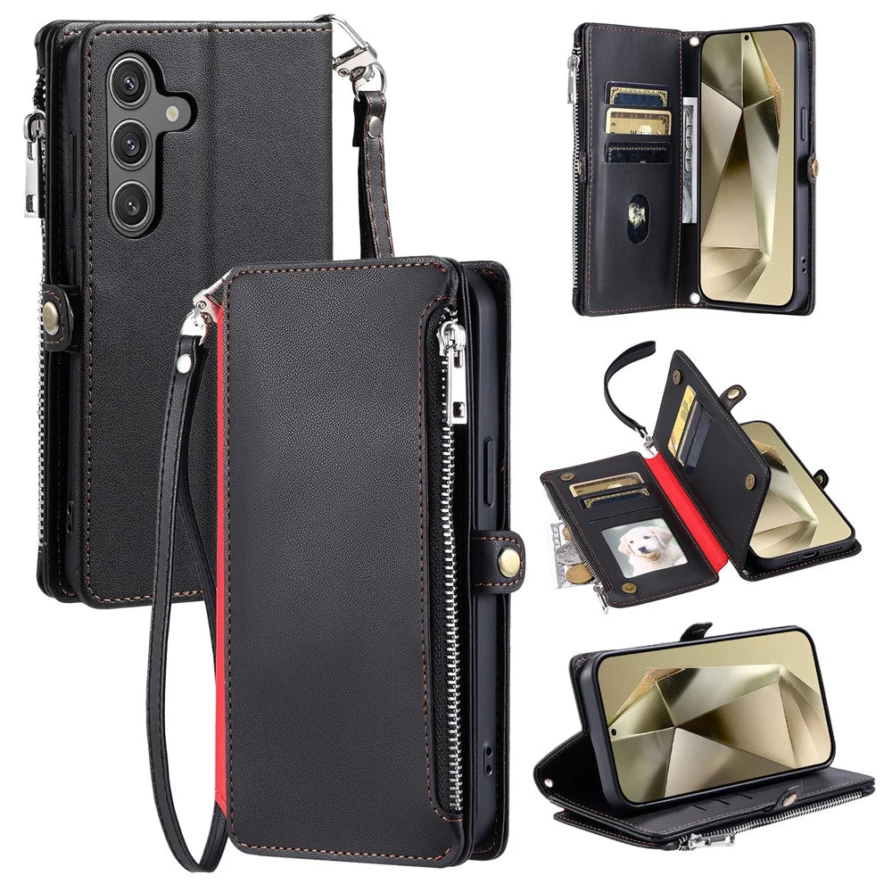 015 Style For Samsung Galaxy A16 5G / A16 4G Case TPU+PU Leather Wallet Phone Cover with Straps - Black - 1