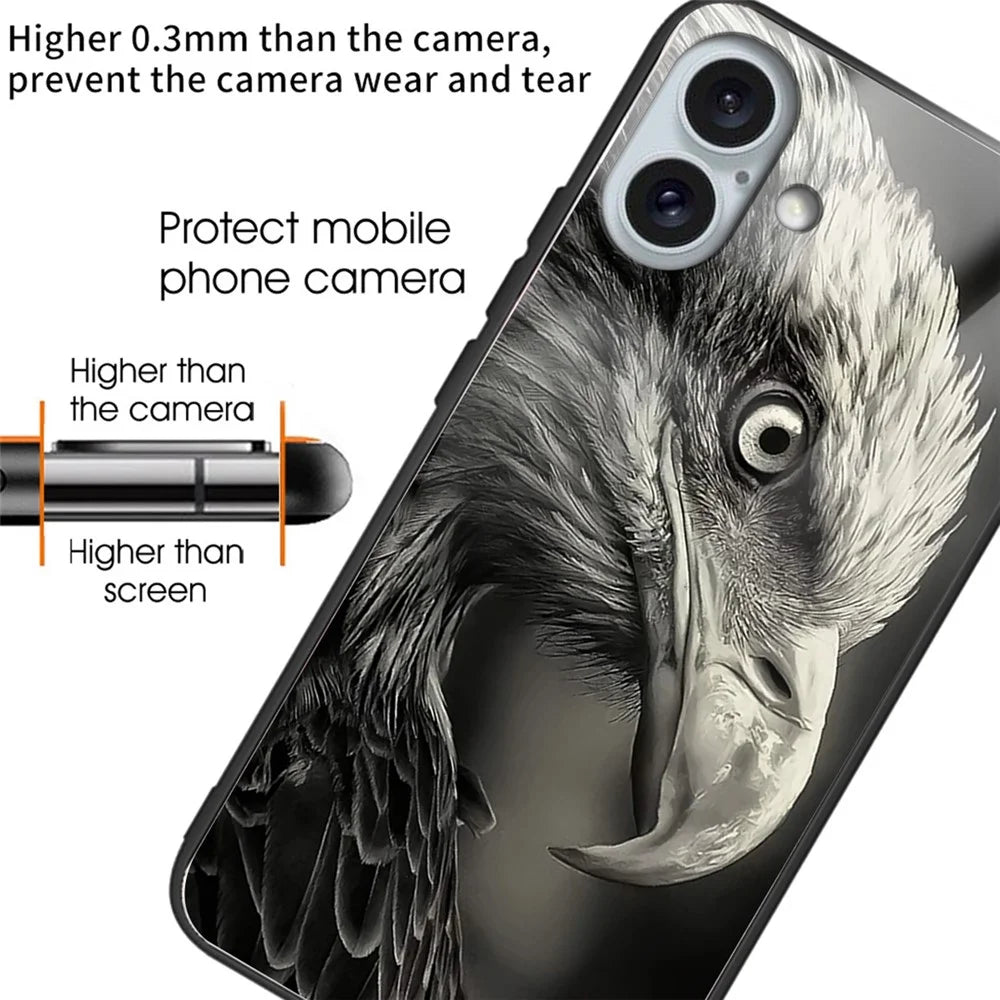 For iPhone 16 Plus TPU Case Tempered Glass Back Phone Cover Pattern Printing - Style A - 2